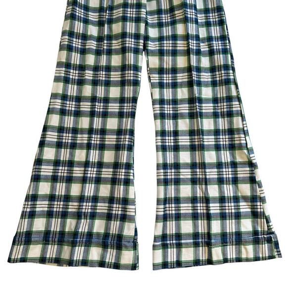 NWT Vintage 60s 70s Green Plaid Flared Cuffed Pants 4/6 - Picture 4 of 12